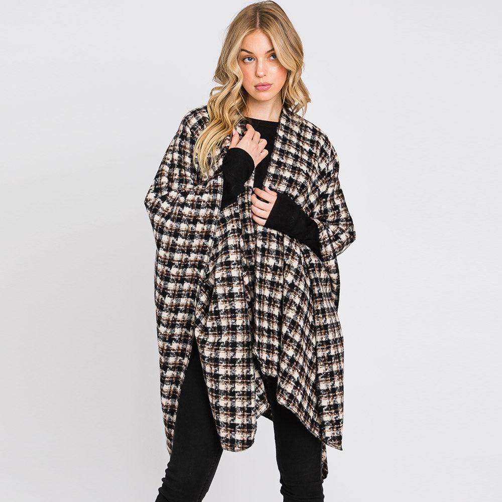 Black Houndstooth Patterned Ruana Poncho - Jewelry Store by Erik Rayo