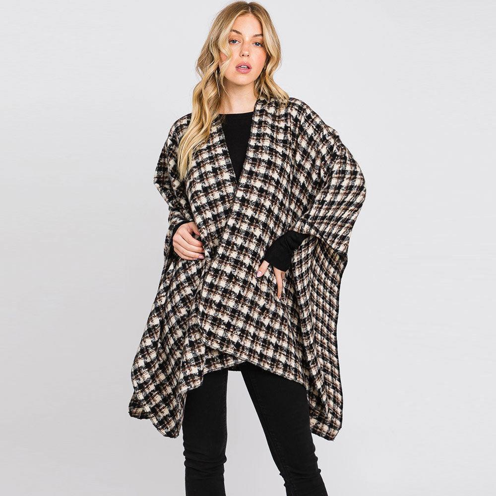 Black Houndstooth Patterned Ruana Poncho - Jewelry Store by Erik Rayo