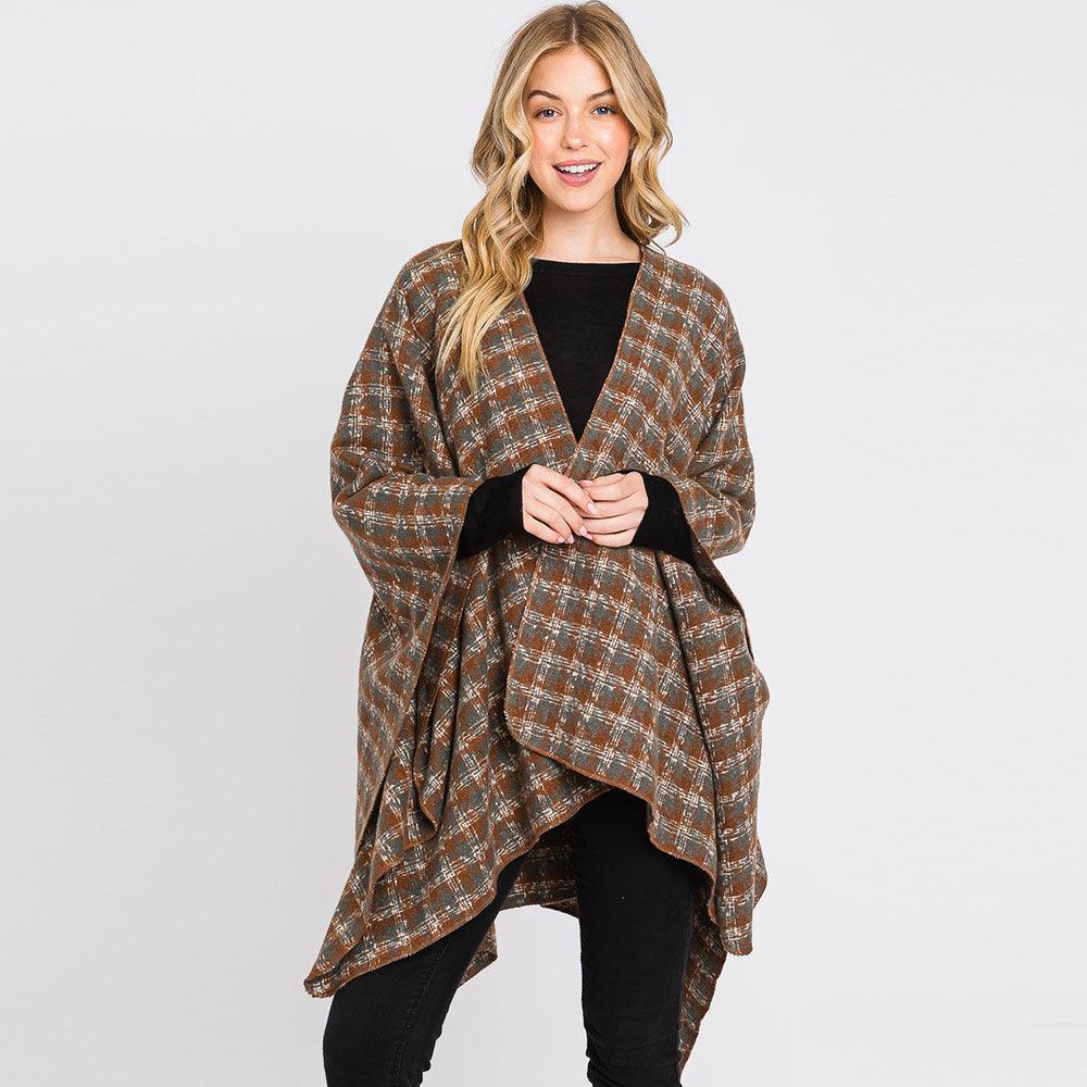 Brown Houndstooth Patterned Ruana Poncho - Jewelry Store by Erik Rayo