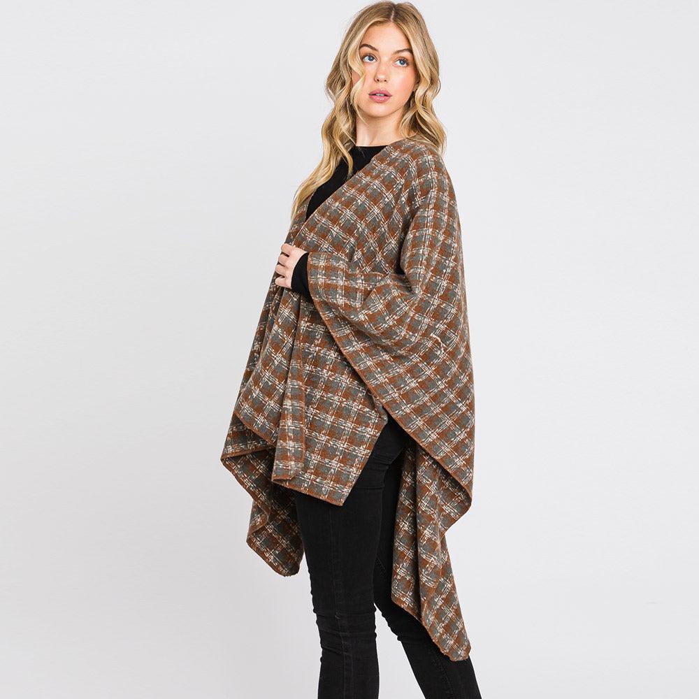 Brown Houndstooth Patterned Ruana Poncho - Jewelry Store by Erik Rayo