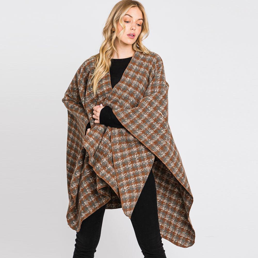 Brown Houndstooth Patterned Ruana Poncho - Jewelry Store by Erik Rayo