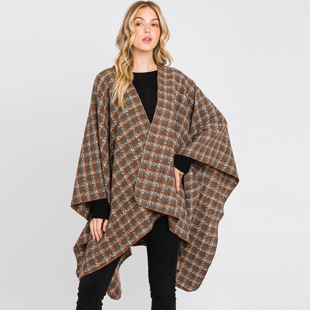 Brown Houndstooth Patterned Ruana Poncho - Jewelry Store by Erik Rayo