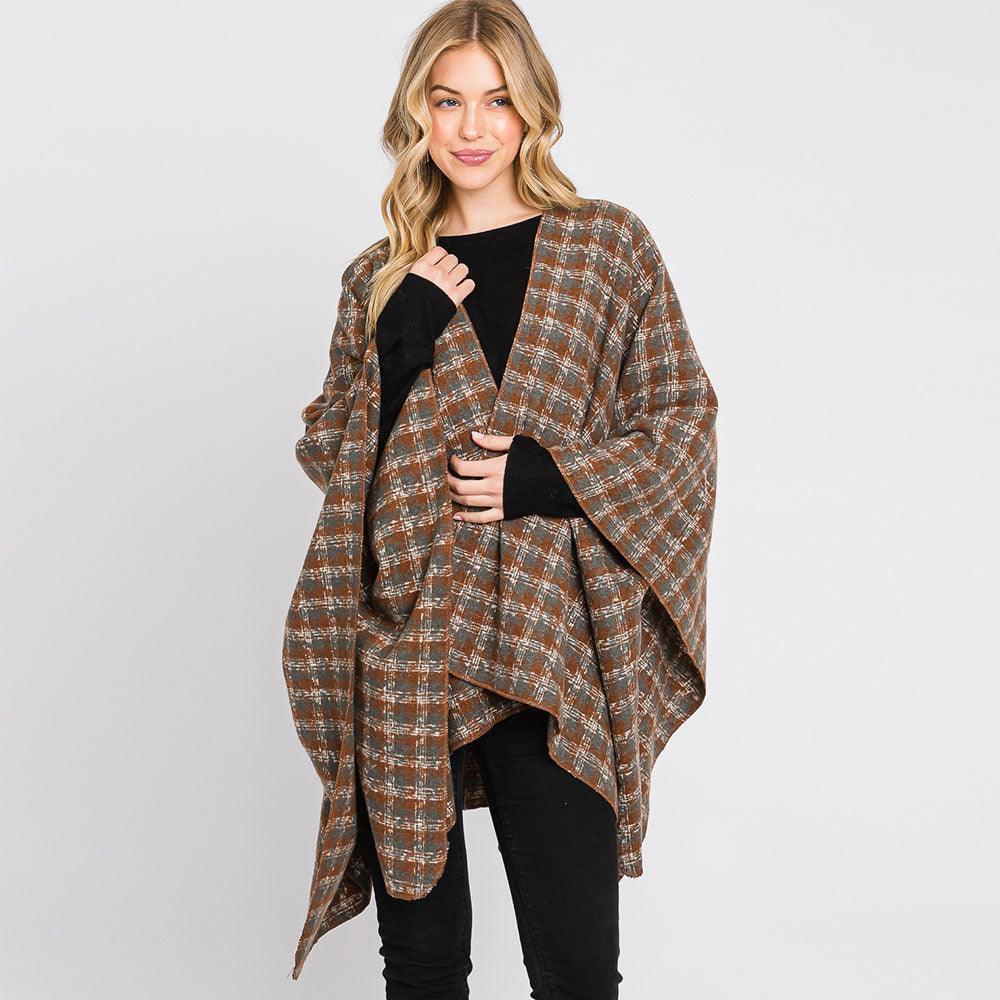 Brown Houndstooth Patterned Ruana Poncho - Jewelry Store by Erik Rayo