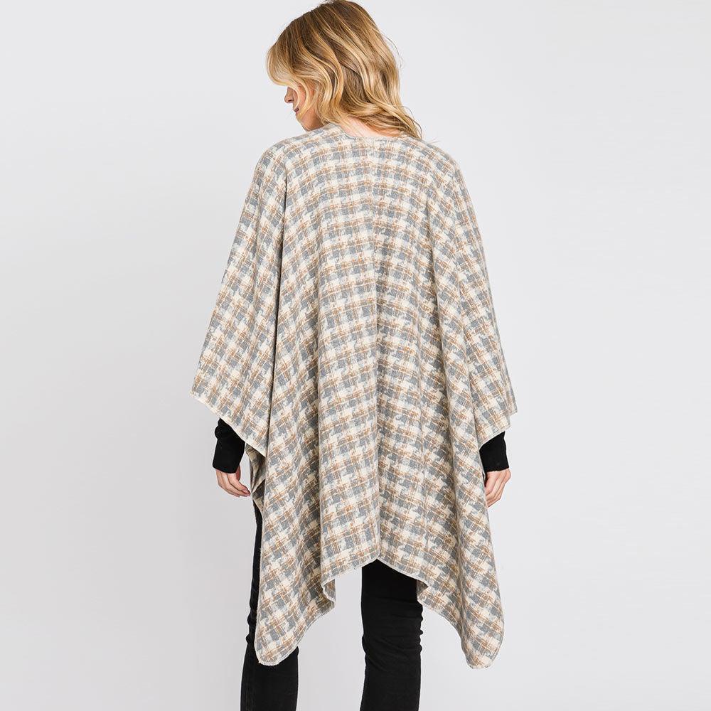 Ivory Houndstooth Patterned Ruana Poncho - Jewelry Store by Erik Rayo