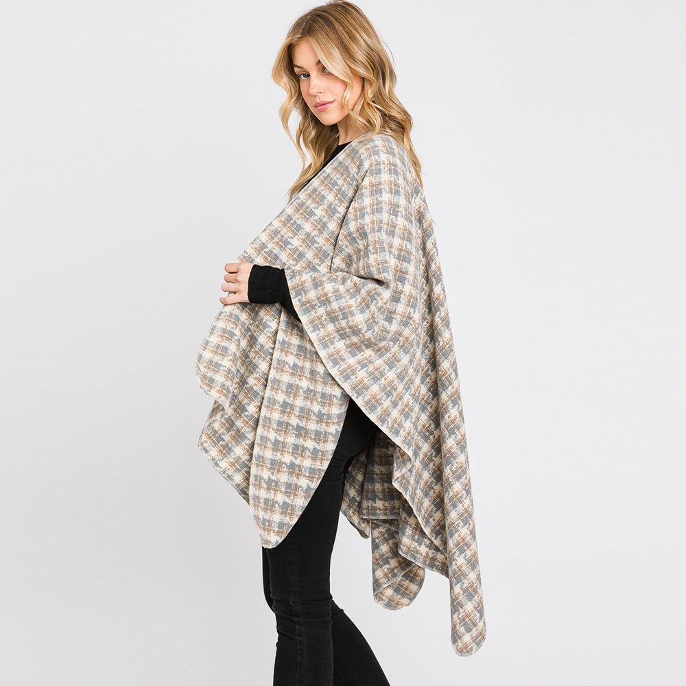 Ivory Houndstooth Patterned Ruana Poncho - Jewelry Store by Erik Rayo