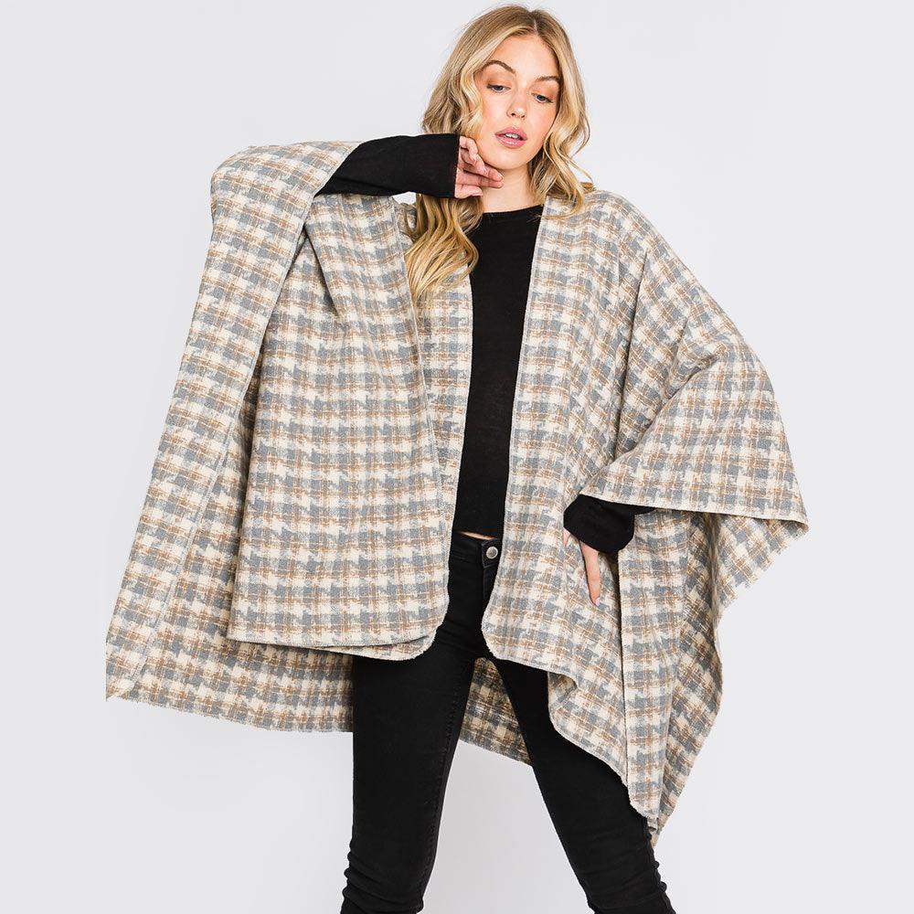 Ivory Houndstooth Patterned Ruana Poncho - Jewelry Store by Erik Rayo