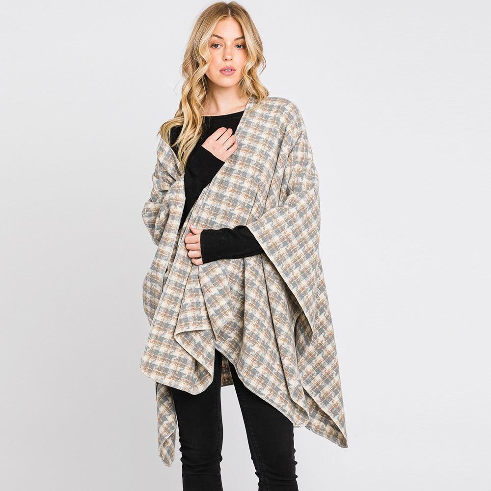 Ivory Houndstooth Patterned Ruana Poncho - Jewelry Store by Erik Rayo