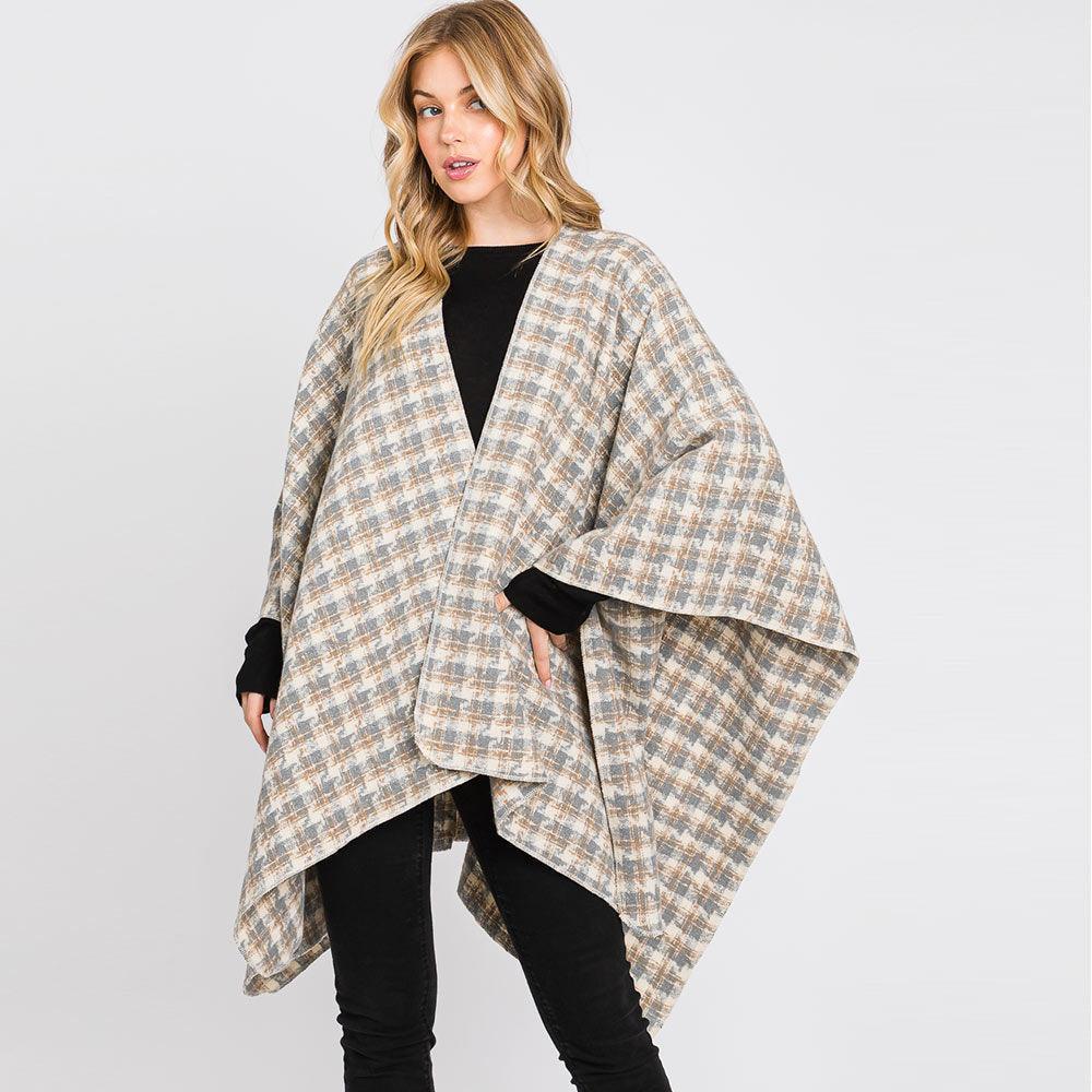 Ivory Houndstooth Patterned Ruana Poncho - Jewelry Store by Erik Rayo