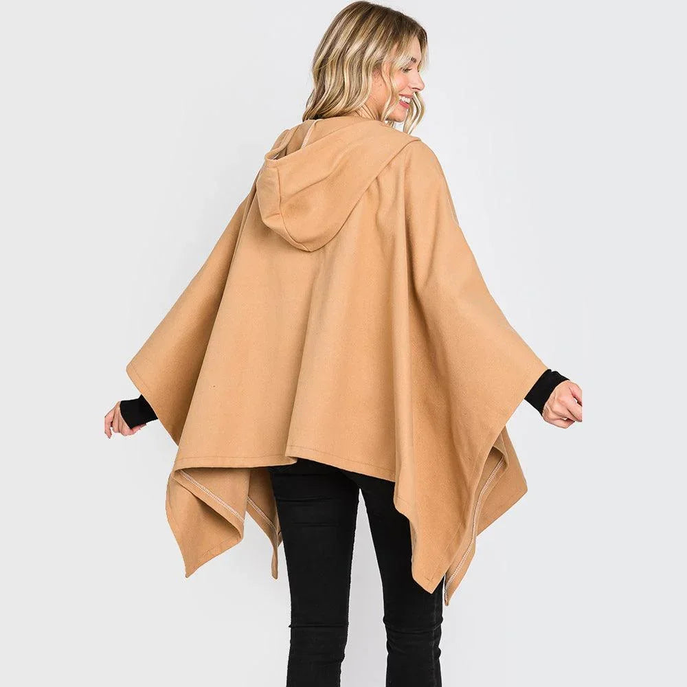 Taupe Hooded Solid Ruana Poncho - Jewelry Store by Erik Rayo