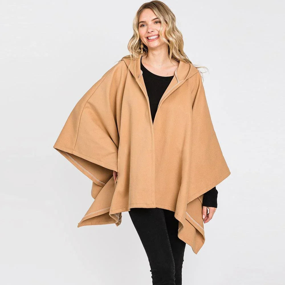 Taupe Hooded Solid Ruana Poncho - Jewelry Store by Erik Rayo