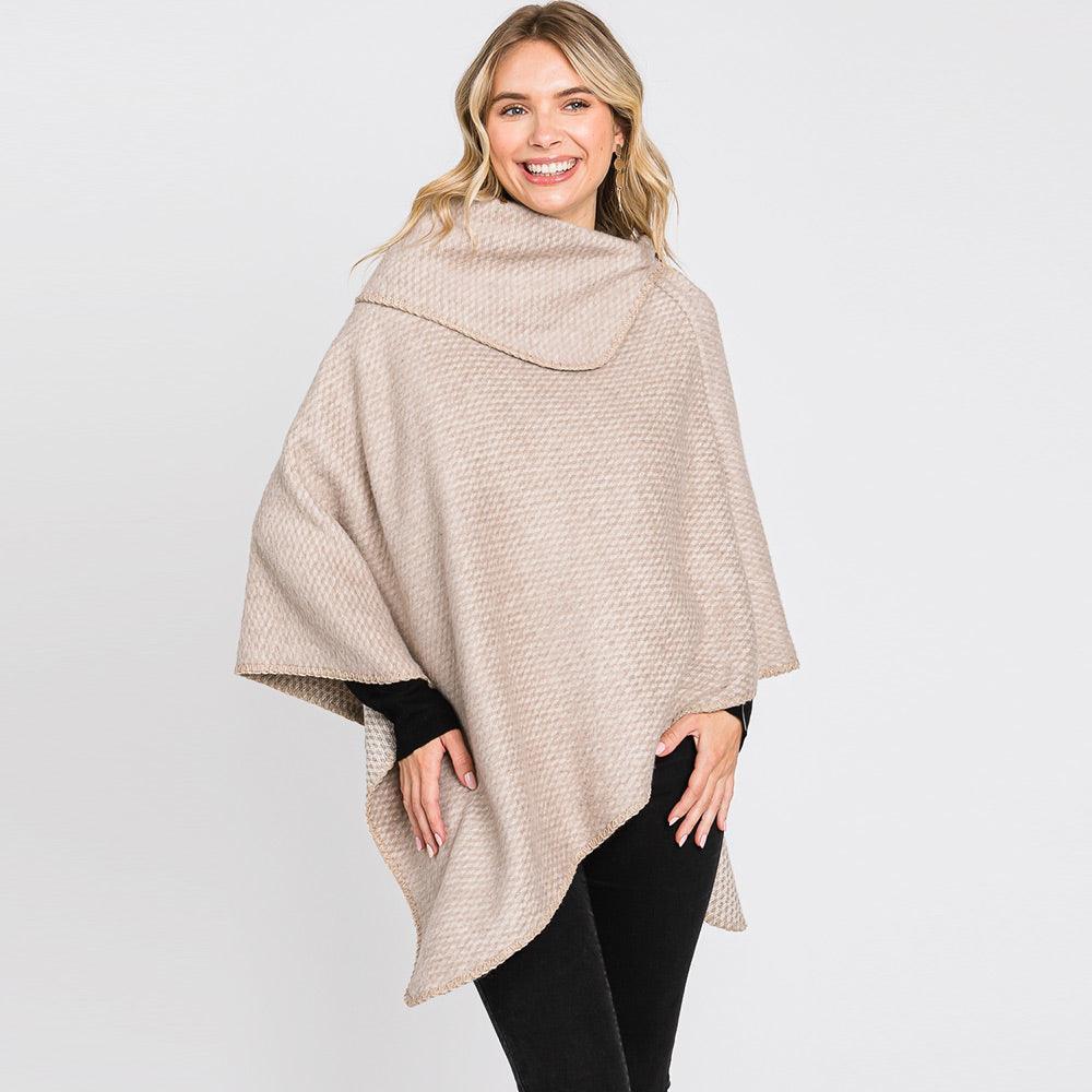 Taupe Textured Solid Neck Poncho - Jewelry Store by Erik Rayo