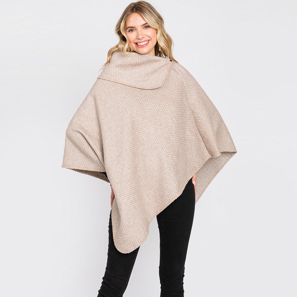 Taupe Textured Solid Neck Poncho