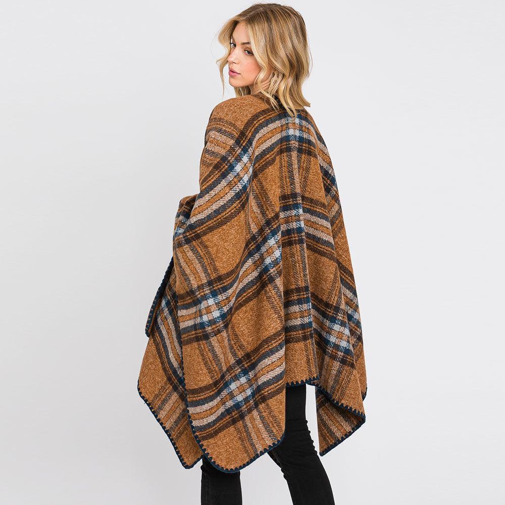 Brown Plaid Check Patterned Ruana Poncho - Jewelry Store by Erik Rayo