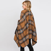 Load image into Gallery viewer, Brown Plaid Check Patterned Ruana Poncho
