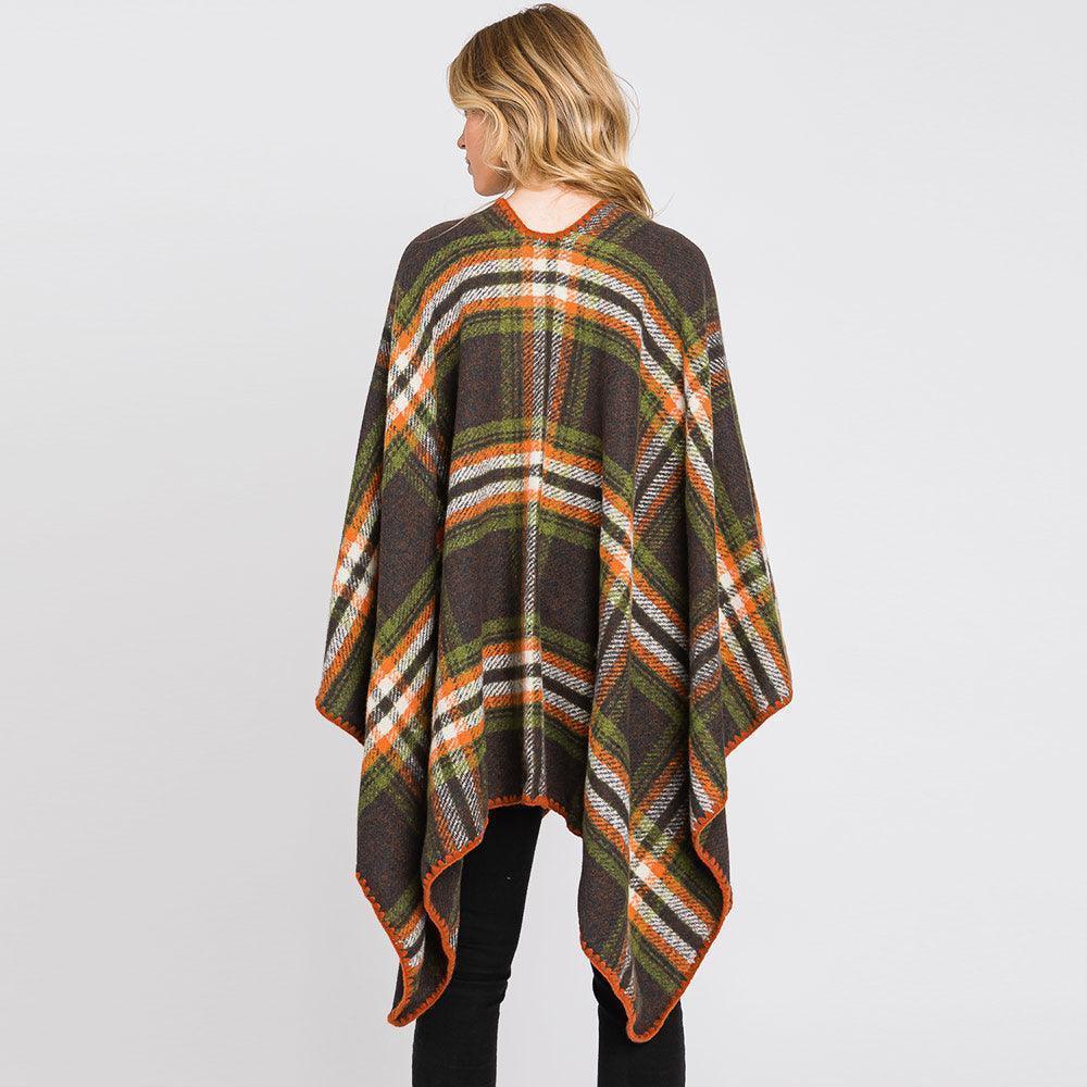 Green Plaid Check Patterned Ruana Poncho - Jewelry Store by Erik Rayo