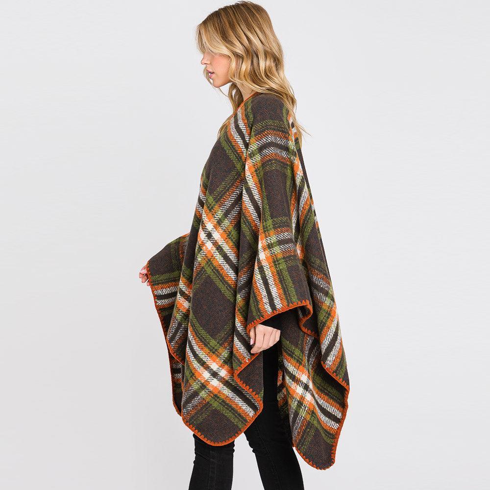 Green Plaid Check Patterned Ruana Poncho - Jewelry Store by Erik Rayo