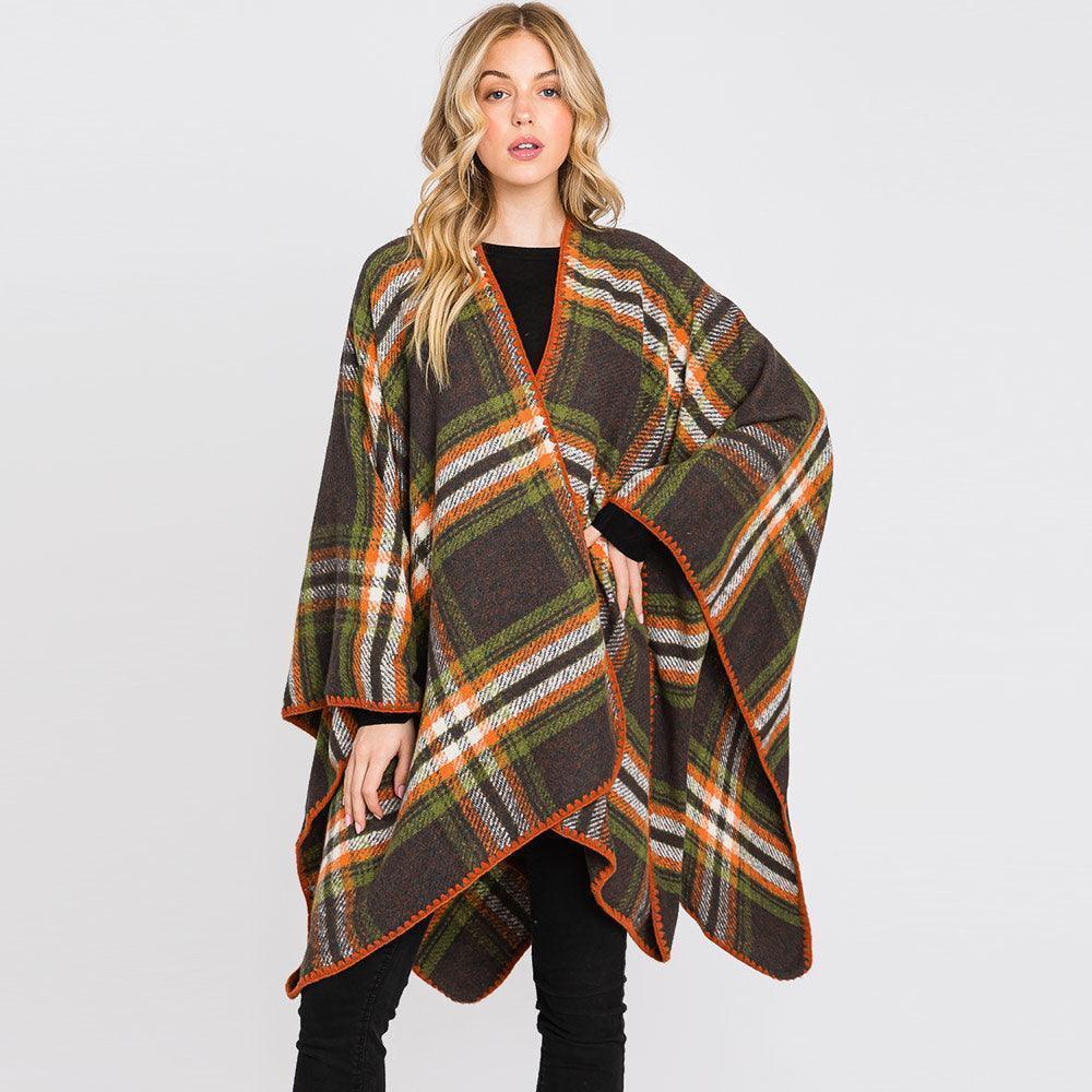 Green Plaid Check Patterned Ruana Poncho - Jewelry Store by Erik Rayo