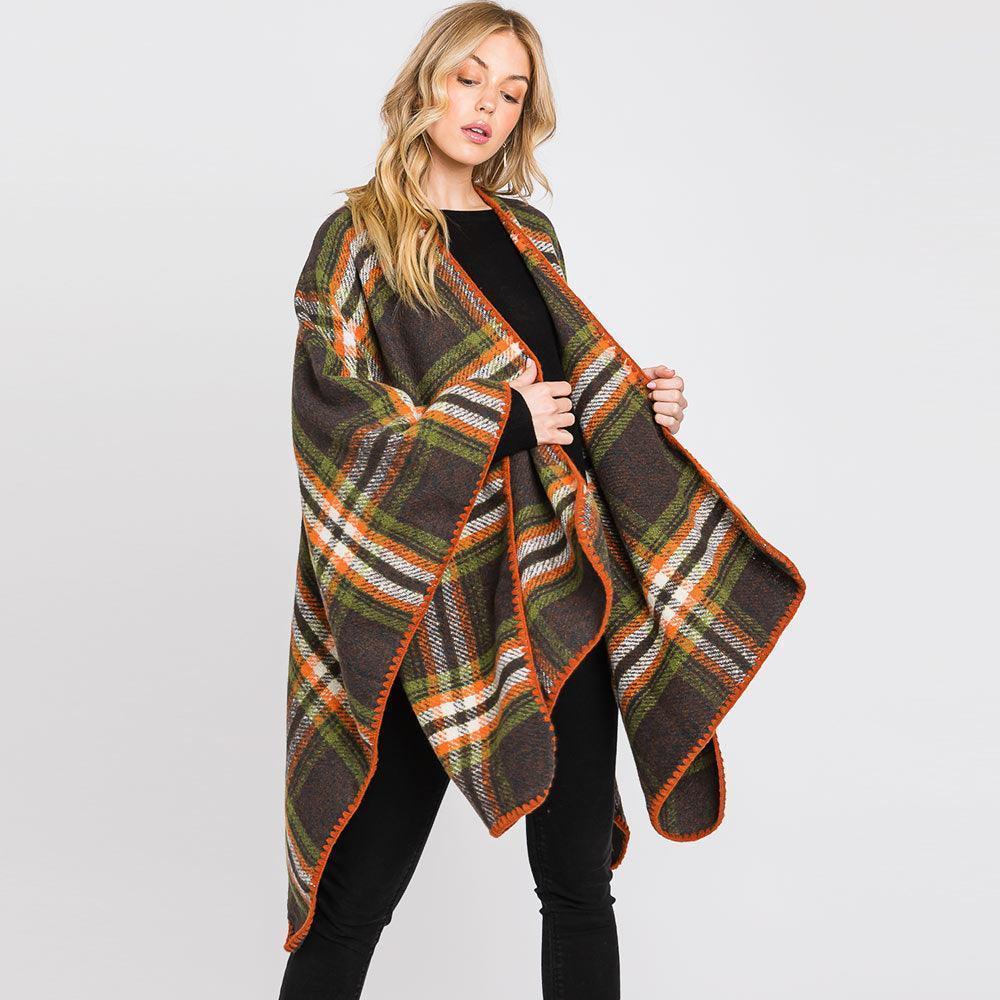 Green Plaid Check Patterned Ruana Poncho - Jewelry Store by Erik Rayo