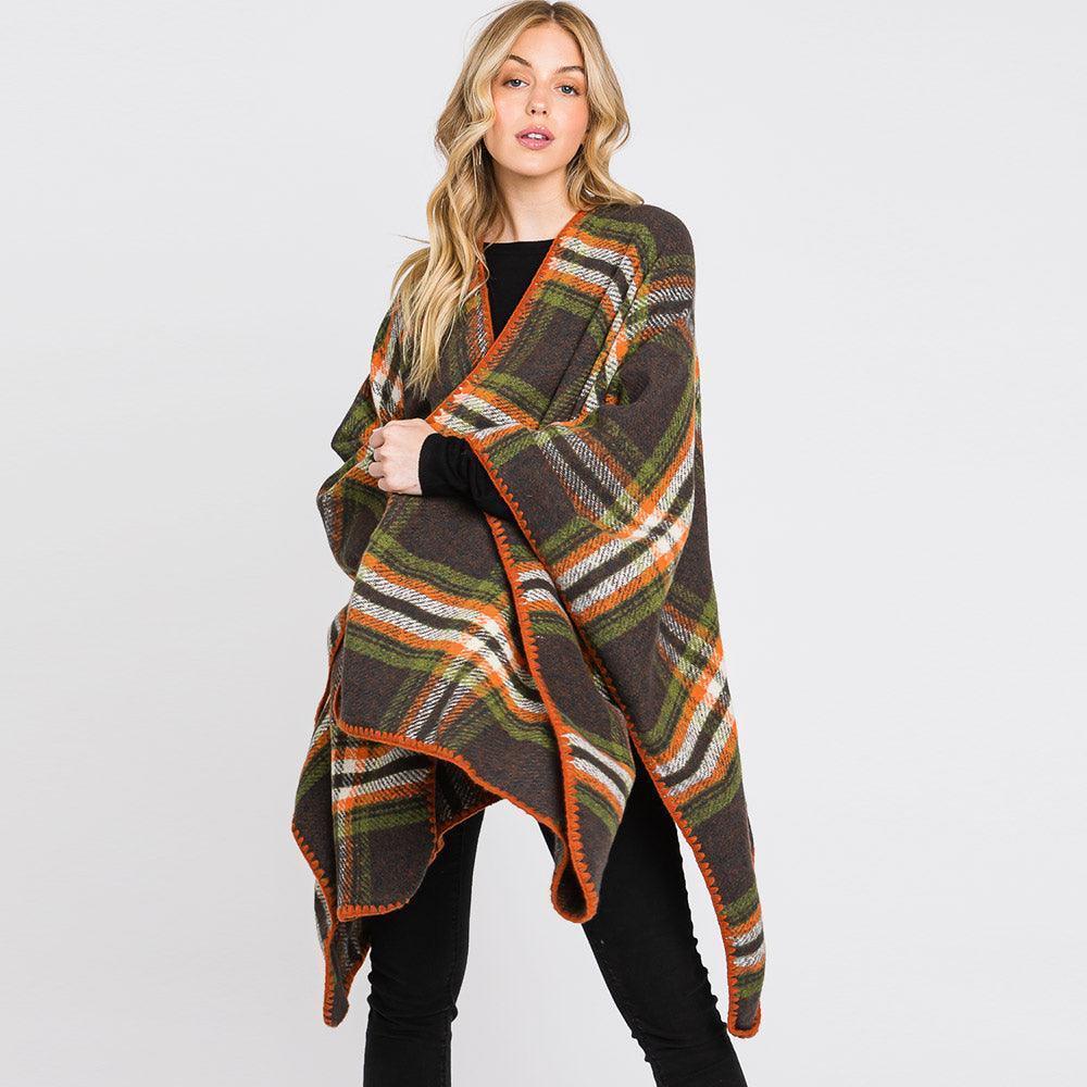 Green Plaid Check Patterned Ruana Poncho - Jewelry Store by Erik Rayo
