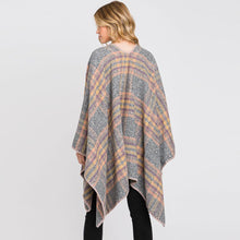 Load image into Gallery viewer, Gray Plaid Check Patterned Ruana Poncho
