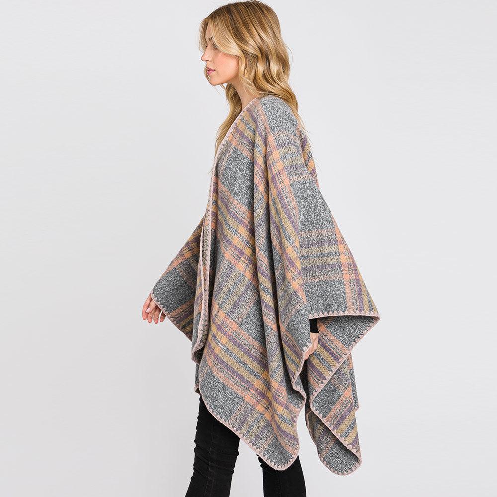 Gray Plaid Check Patterned Ruana Poncho - Jewelry Store by Erik Rayo