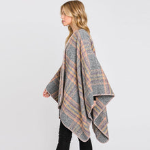 Load image into Gallery viewer, Gray Plaid Check Patterned Ruana Poncho
