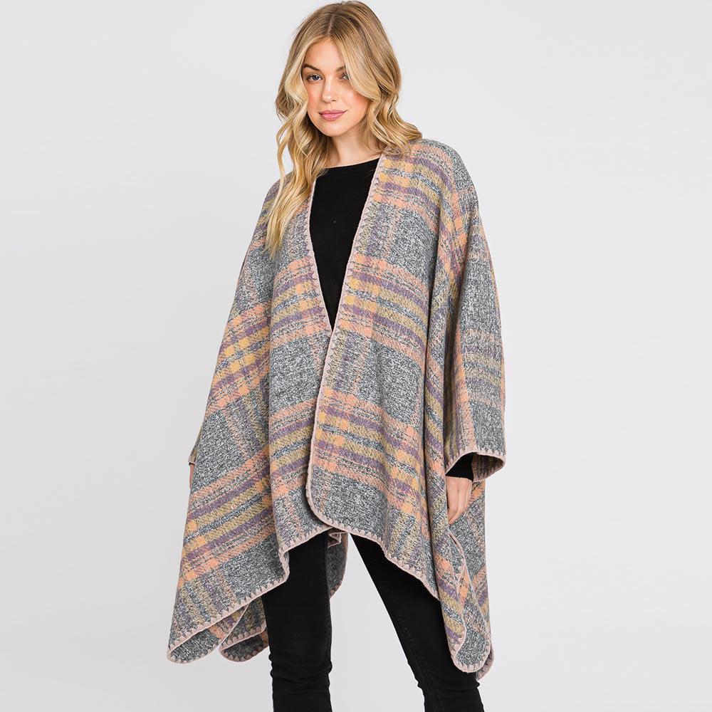 Gray Plaid Check Patterned Ruana Poncho - Jewelry Store by Erik Rayo