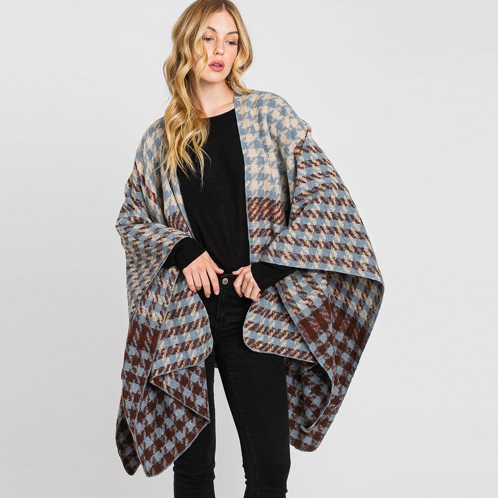 Brown Houndstooth Patterned Ruana Poncho - Jewelry Store by Erik Rayo