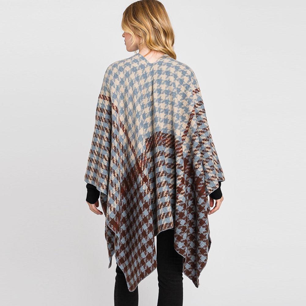 Brown Houndstooth Patterned Ruana Poncho - Jewelry Store by Erik Rayo