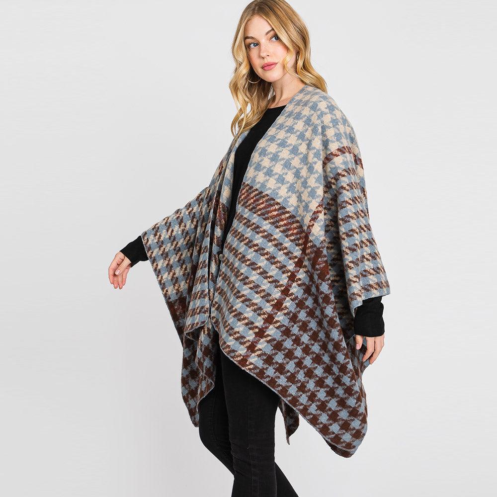 Brown Houndstooth Patterned Ruana Poncho - Jewelry Store by Erik Rayo