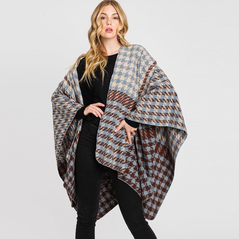 Brown Houndstooth Patterned Ruana Poncho - Jewelry Store by Erik Rayo
