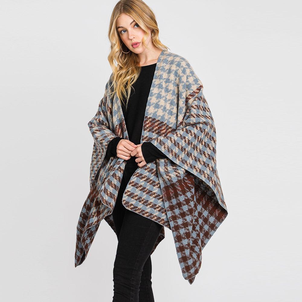 Brown Houndstooth Patterned Ruana Poncho - Jewelry Store by Erik Rayo