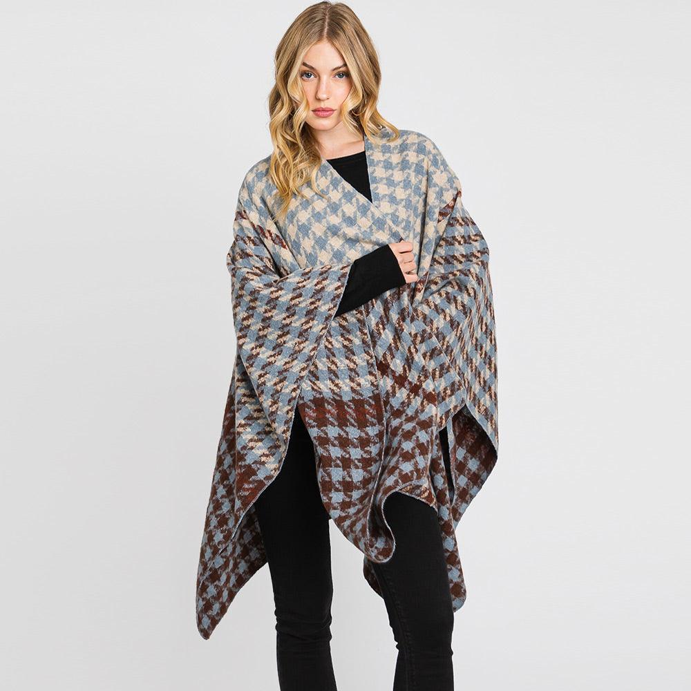 Brown Houndstooth Patterned Ruana Poncho - Jewelry Store by Erik Rayo