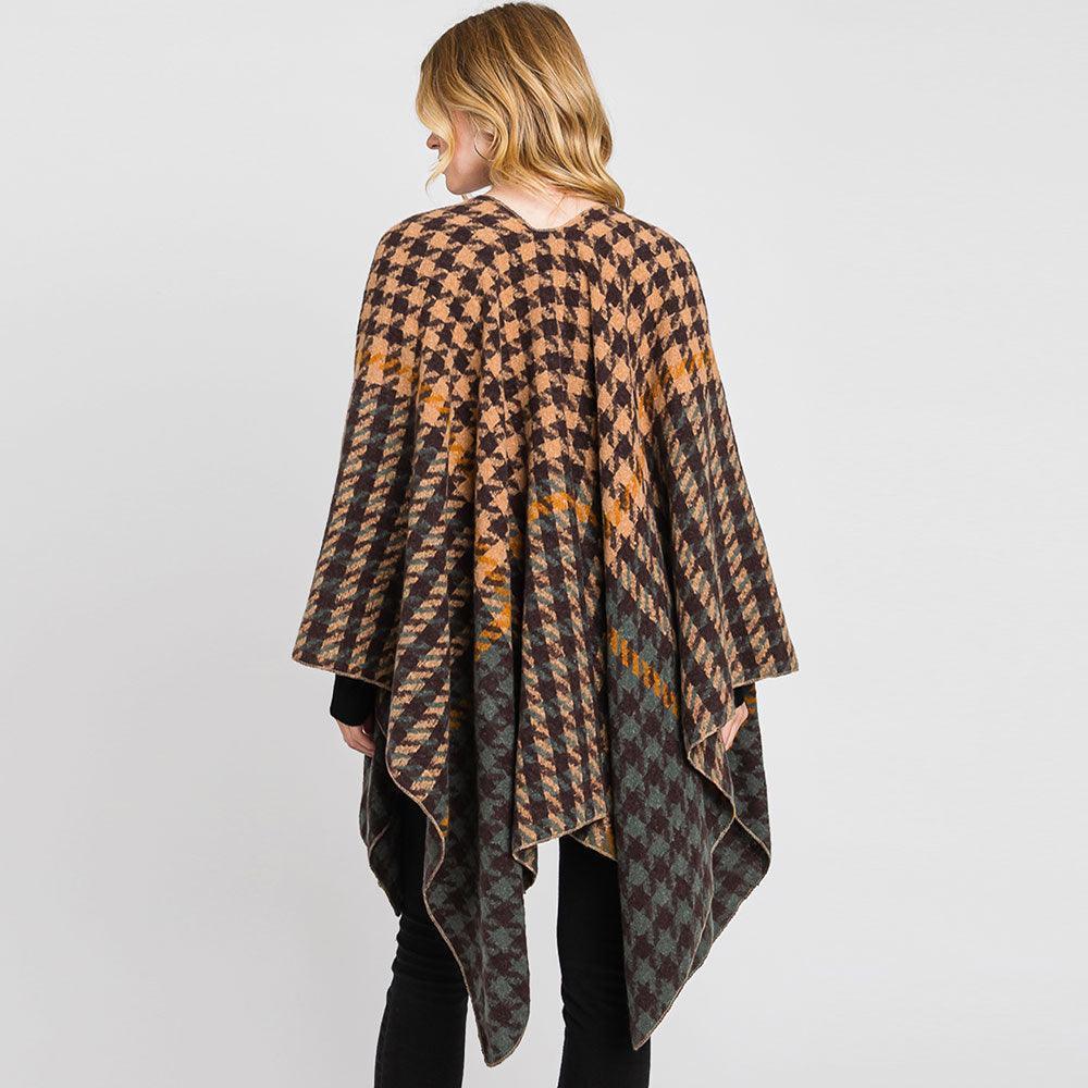 Taupe Houndstooth Patterned Ruana Poncho - Jewelry Store by Erik Rayo