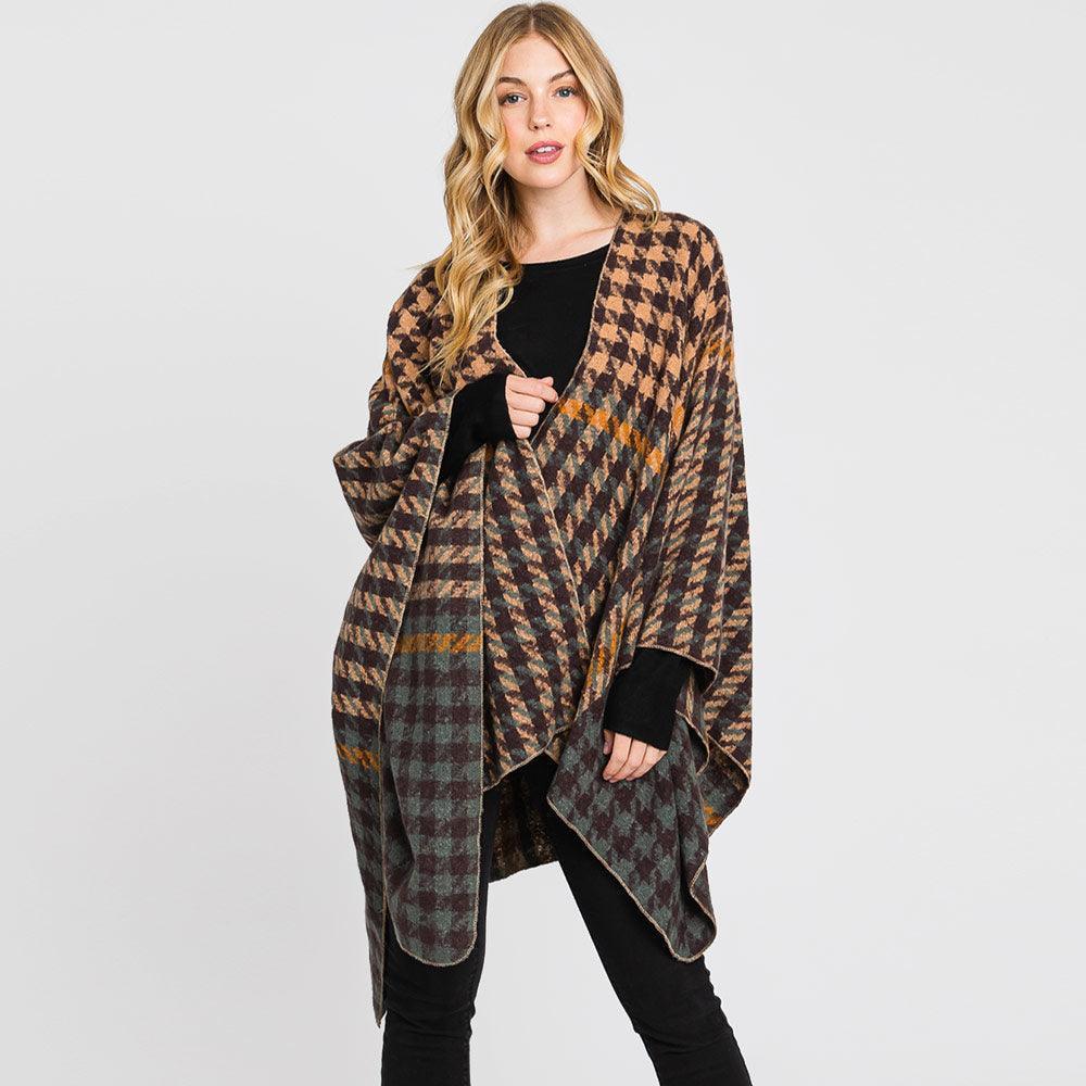 Taupe Houndstooth Patterned Ruana Poncho - Jewelry Store by Erik Rayo