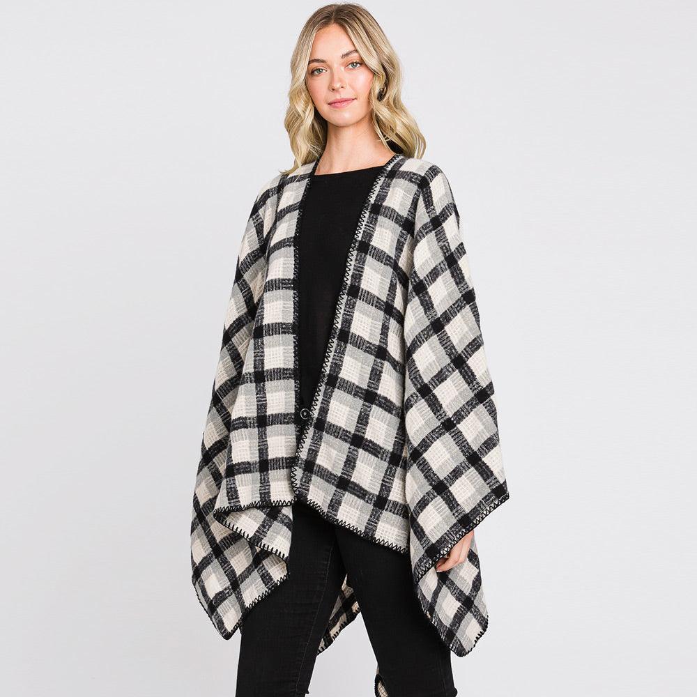 Black Plaid Check Patterned Ruana Poncho - Jewelry Store by Erik Rayo