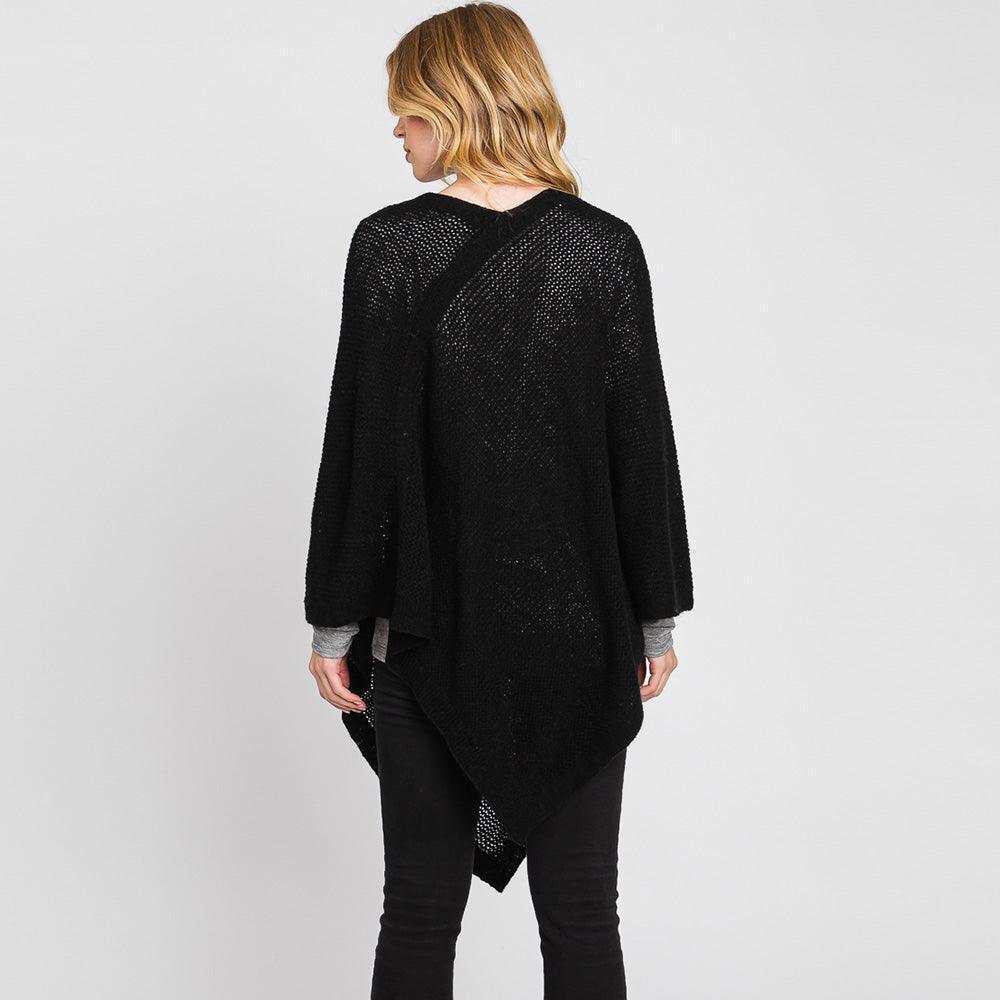 Black Solid Knit Loose Fit Poncho - Jewelry Store by Erik Rayo