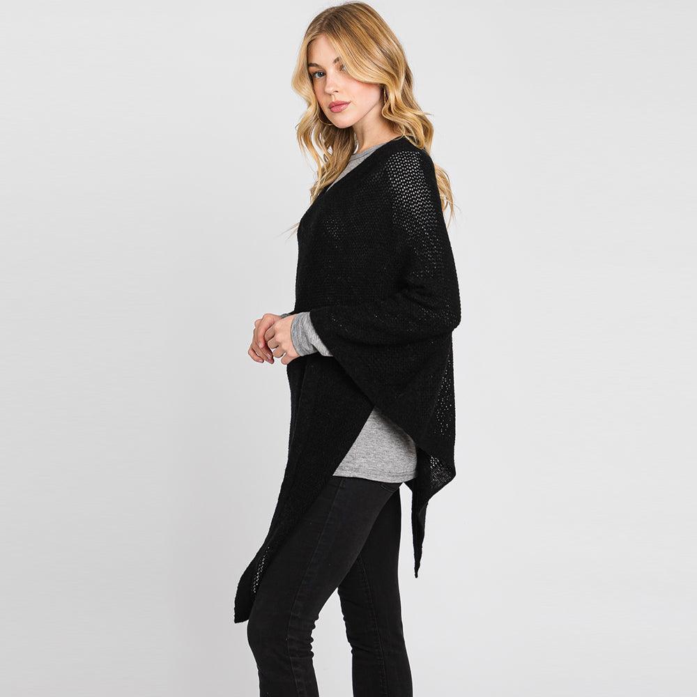 Black Solid Knit Loose Fit Poncho - Jewelry Store by Erik Rayo