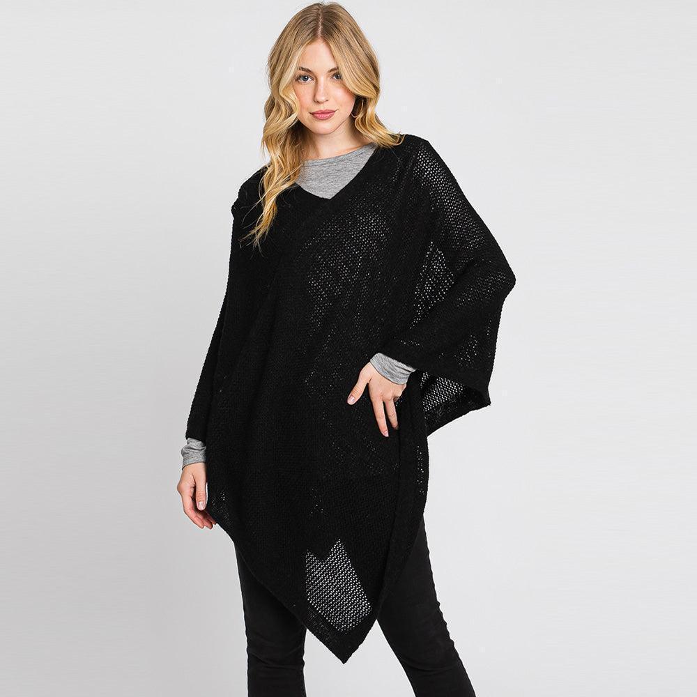 Black Solid Knit Loose Fit Poncho - Jewelry Store by Erik Rayo