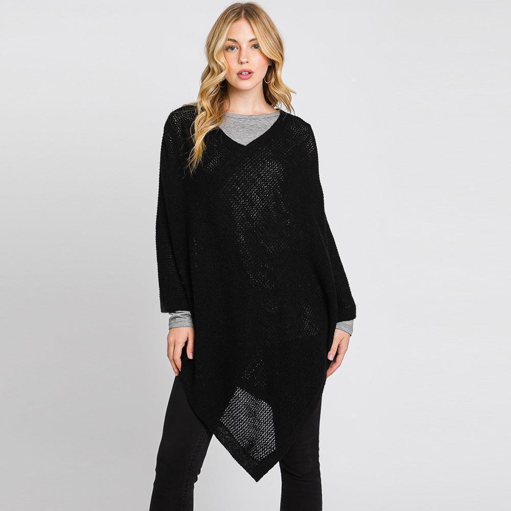 Black Solid Knit Loose Fit Poncho - Jewelry Store by Erik Rayo