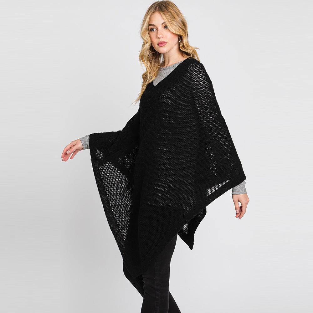 Black Solid Knit Loose Fit Poncho - Jewelry Store by Erik Rayo