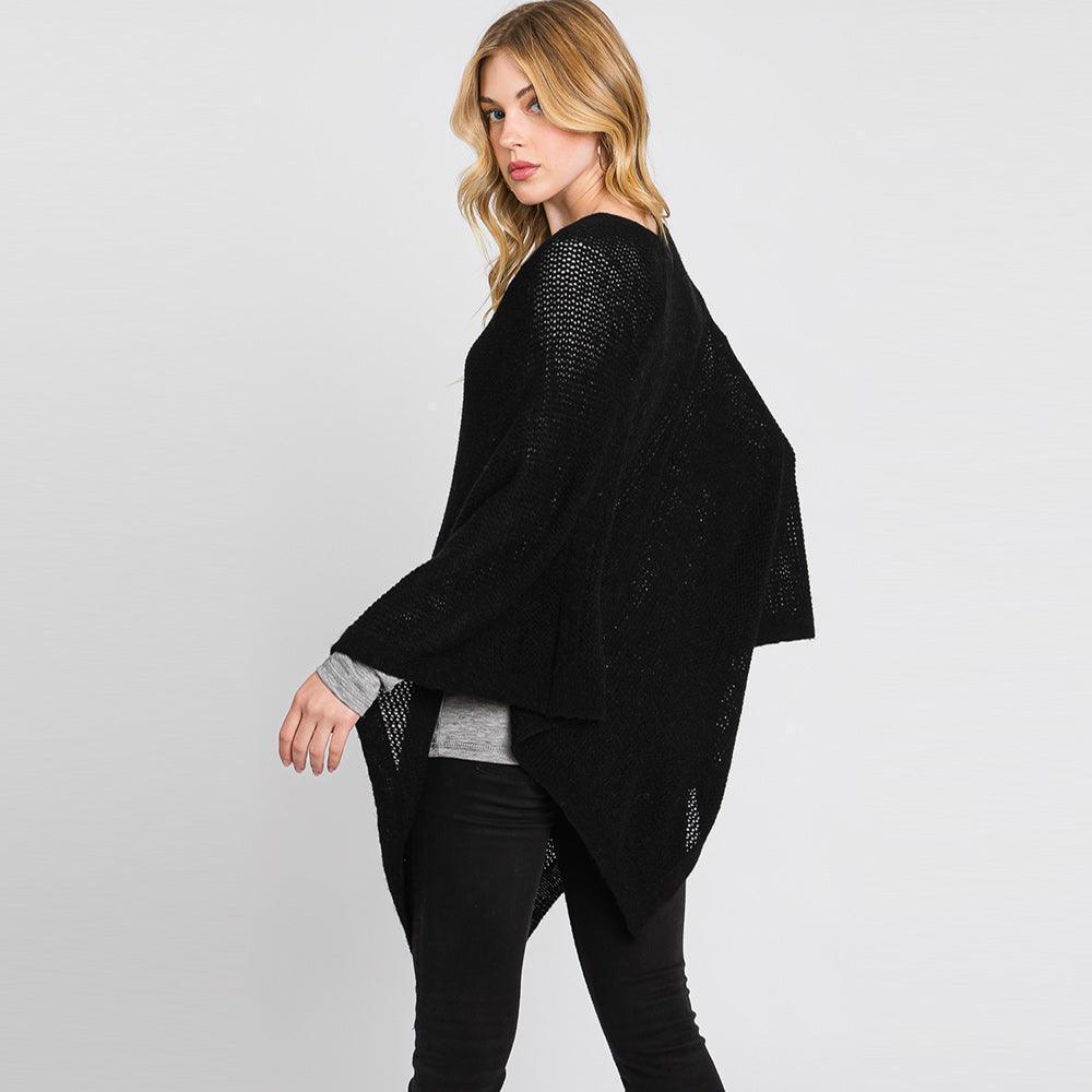 Black Solid Knit Loose Fit Poncho - Jewelry Store by Erik Rayo