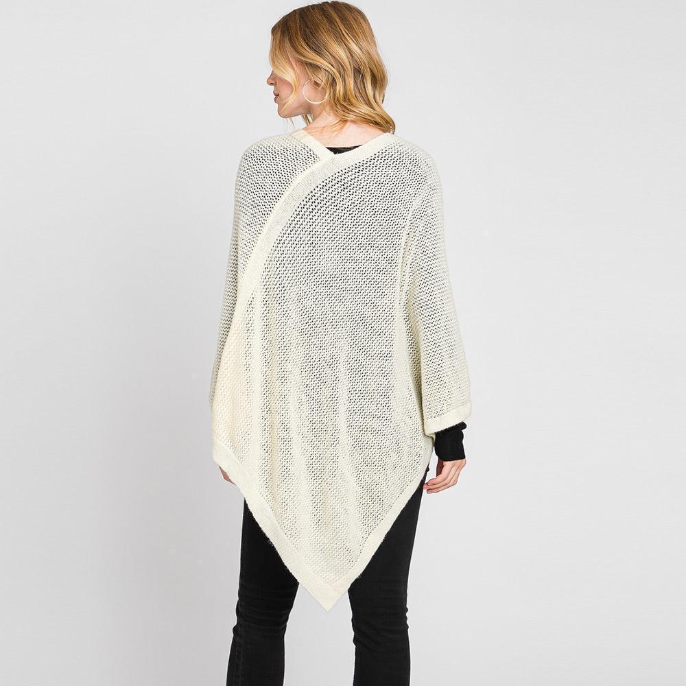 Ivory Solid Knit Loose Fit Poncho - Jewelry Store by Erik Rayo