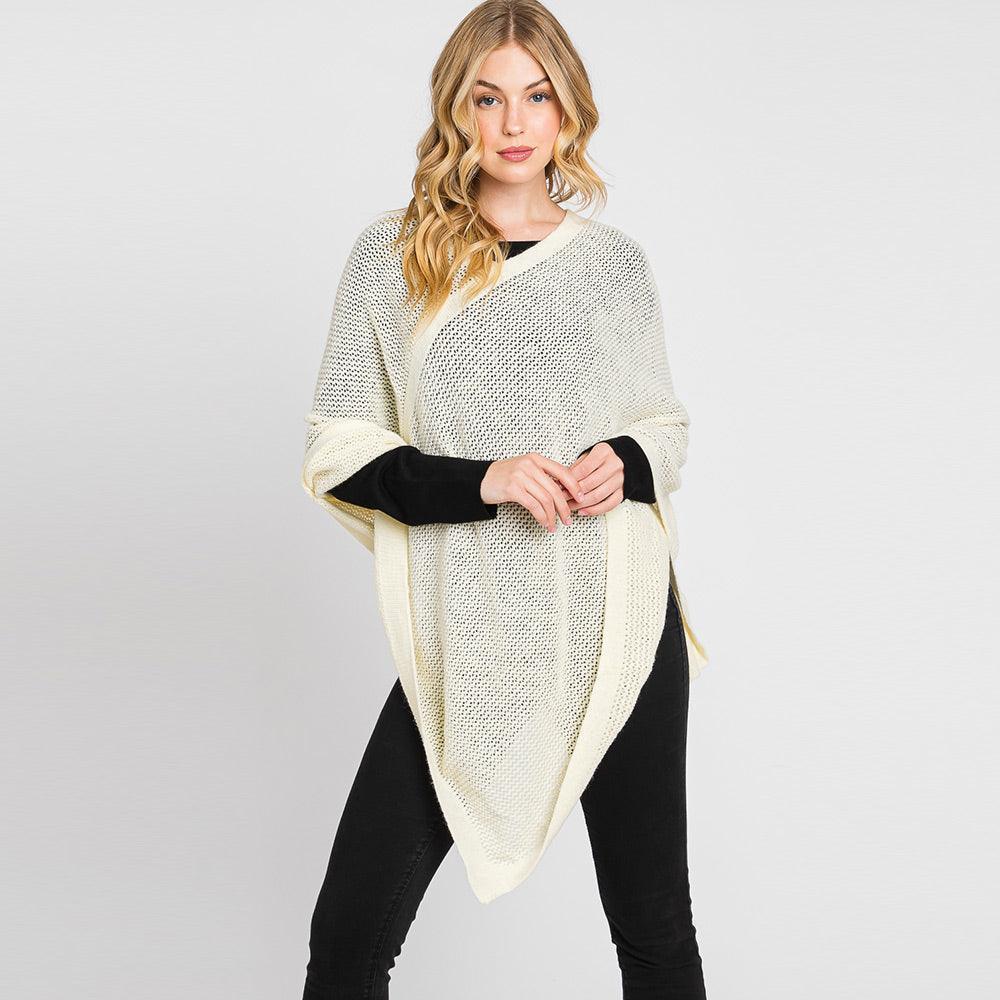 Ivory Solid Knit Loose Fit Poncho - Jewelry Store by Erik Rayo