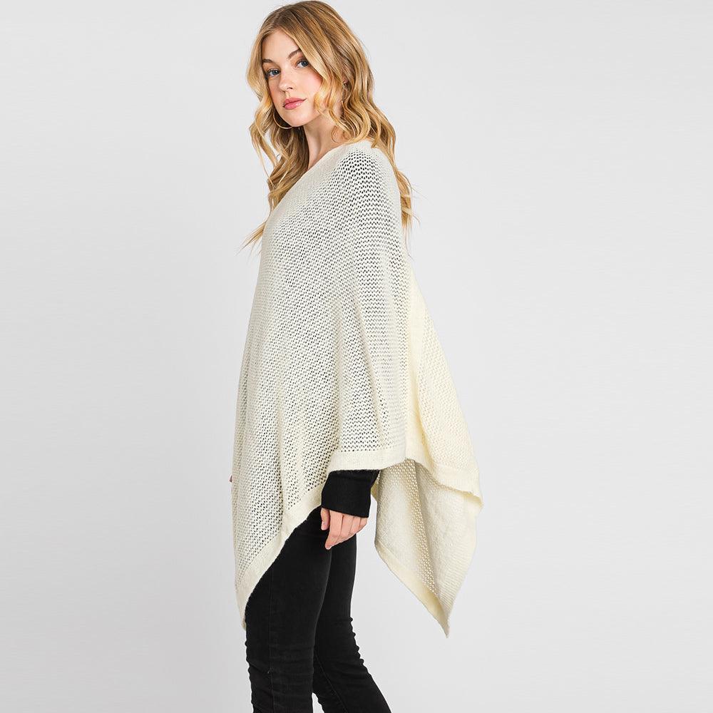 Ivory Solid Knit Loose Fit Poncho - Jewelry Store by Erik Rayo