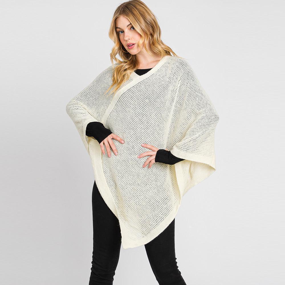 Ivory Solid Knit Loose Fit Poncho - Jewelry Store by Erik Rayo