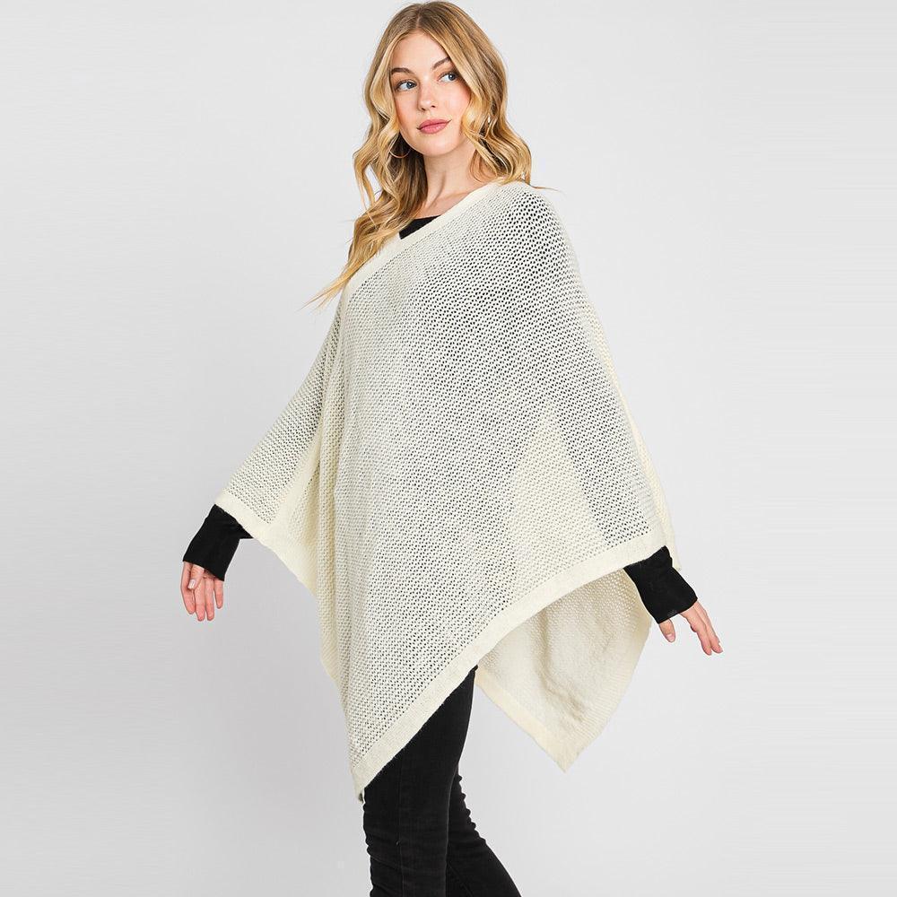 Ivory Solid Knit Loose Fit Poncho - Jewelry Store by Erik Rayo