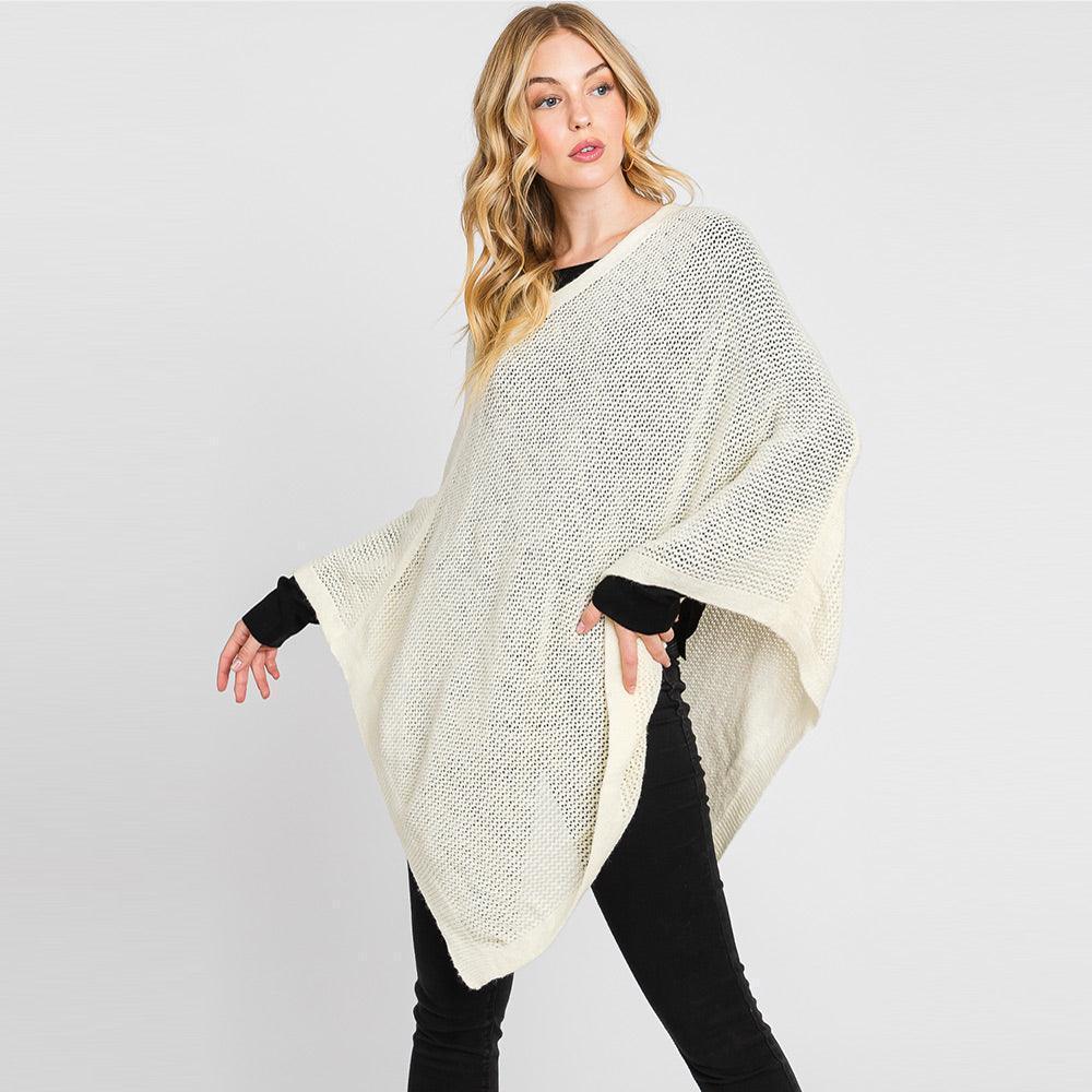 Ivory Solid Knit Loose Fit Poncho - Jewelry Store by Erik Rayo