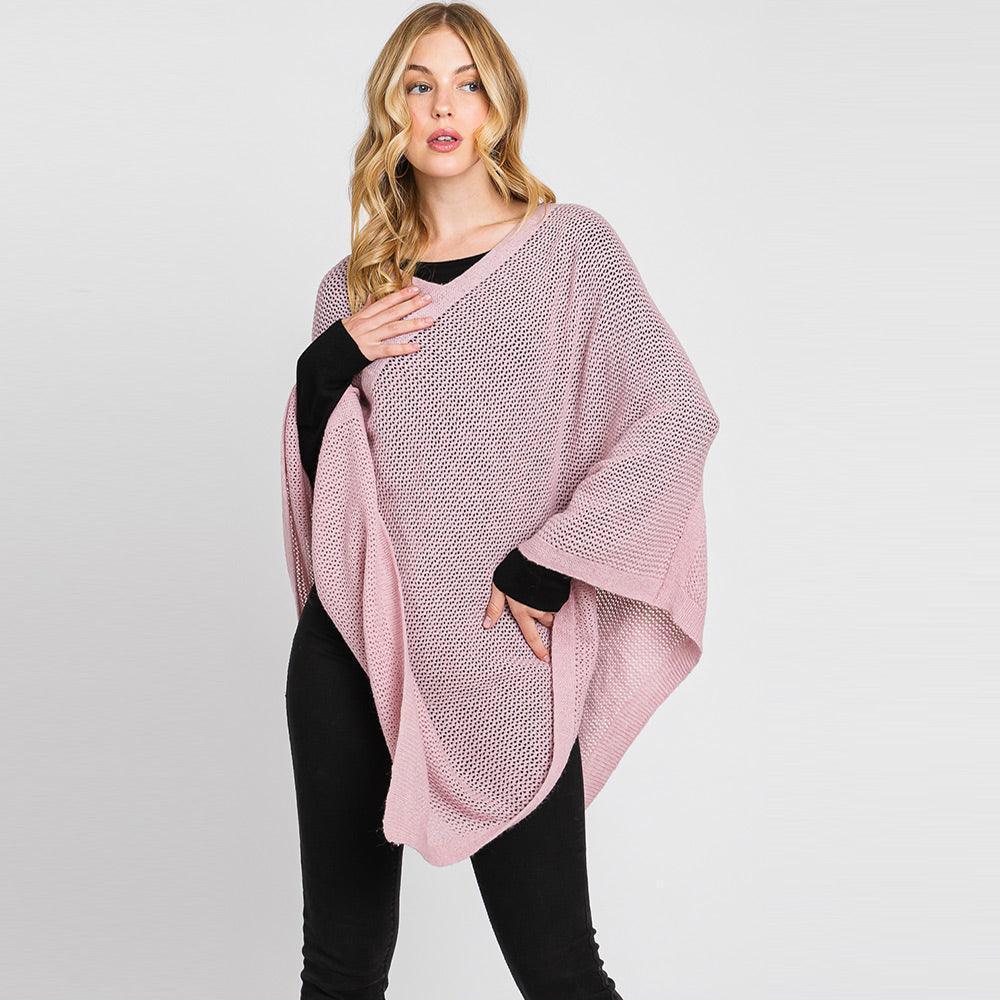 Lavender Solid Knit Loose Fit Poncho - Jewelry Store by Erik Rayo