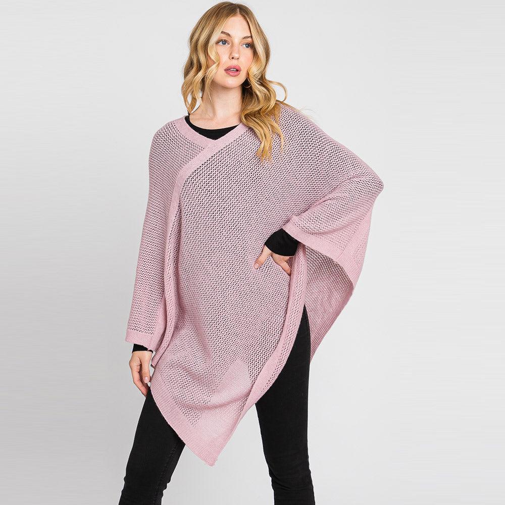 Lavender Solid Knit Loose Fit Poncho - Jewelry Store by Erik Rayo